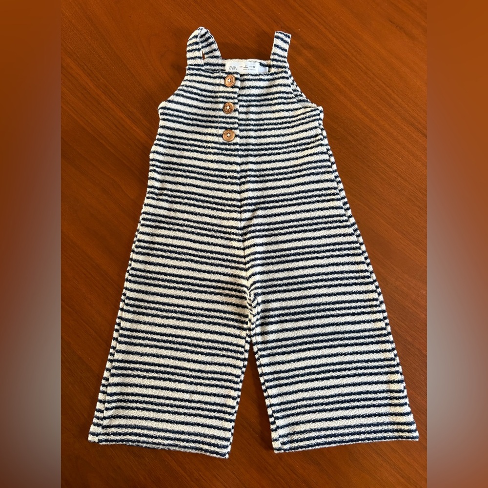 Zara Navy and Cream Striped Toddler Overalls